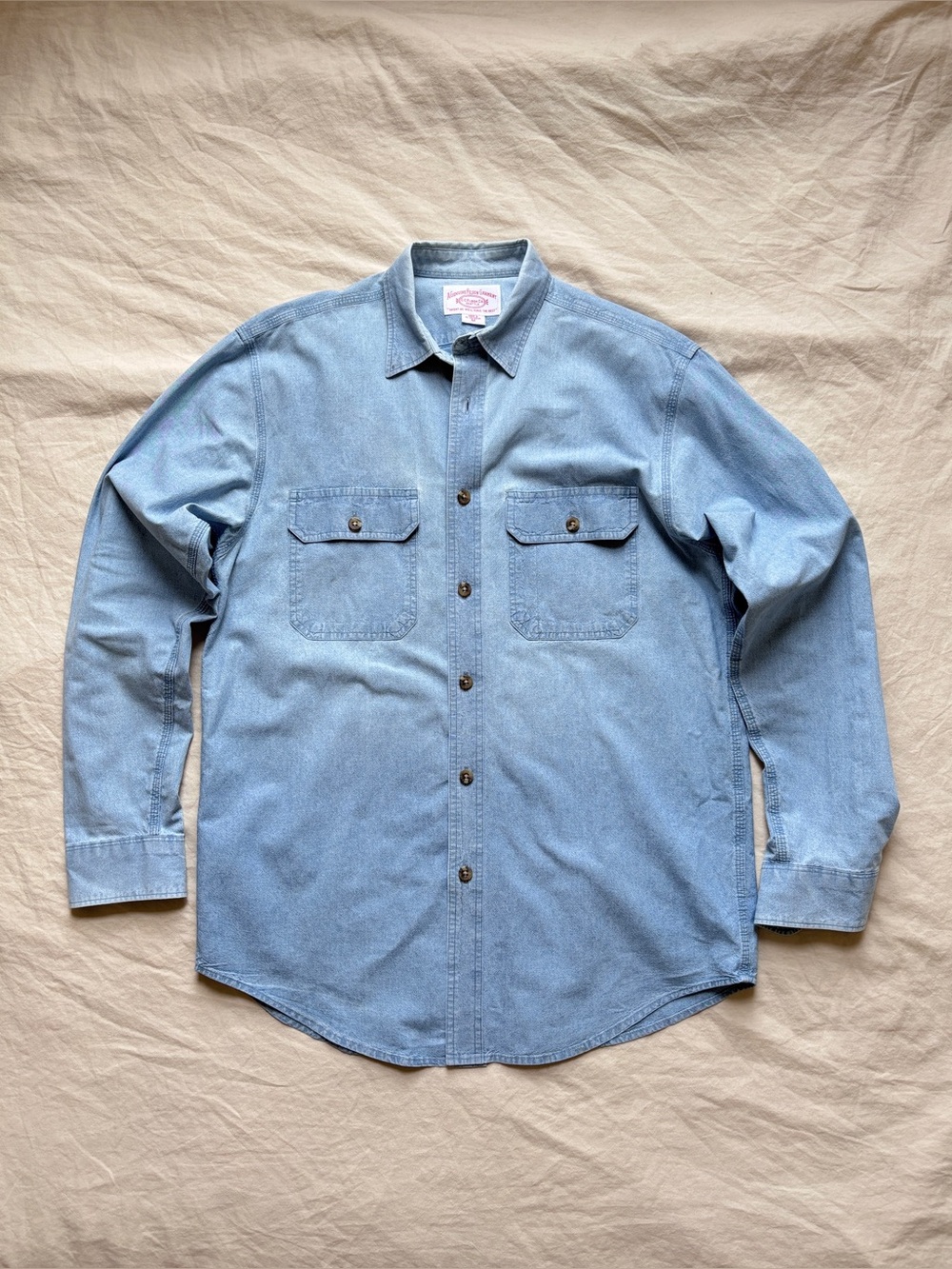 Filson Light Washed Denim Button Up Shirt Size L